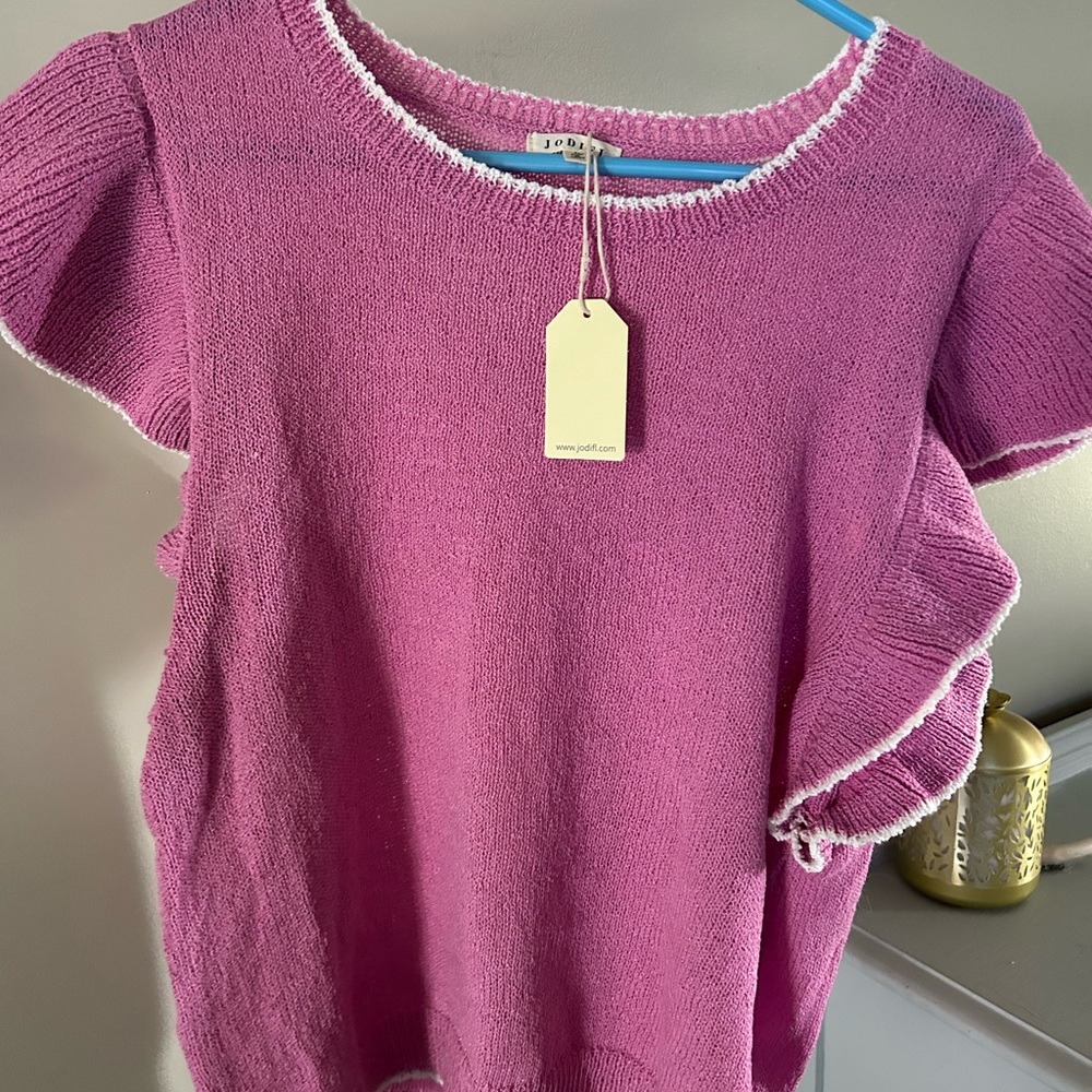 Pink Ruffle Sleeve Knit Top